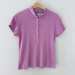 Haband Purple Ribbed‎ 3-Button Short Sleeve Collared Shirt